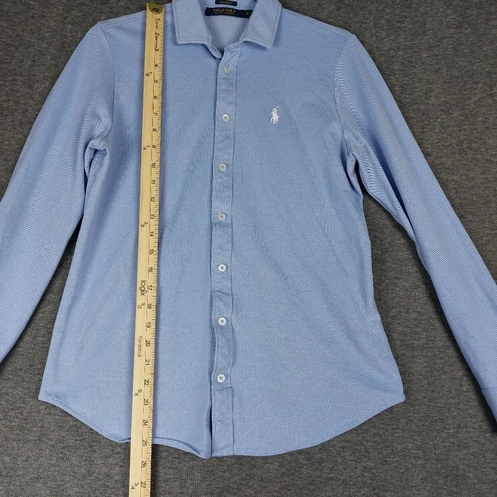 POLO GOLF RALPH LAUREN MENS BLUE WHITE TAILORED FIT LONG SLEEVE BUTTON UP POLO M
